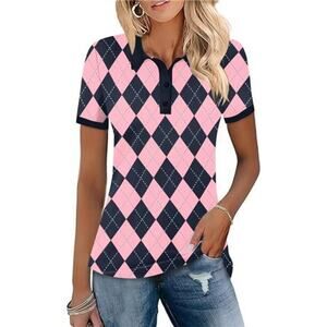 Golf Polo Pink & Black Shirts Short Sleeve Collared Tops Lightweight Activewear